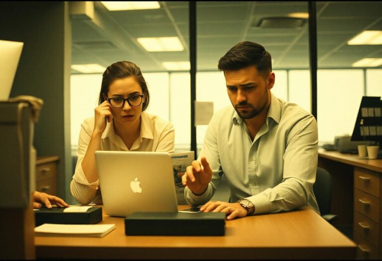 two people looking at a laptop